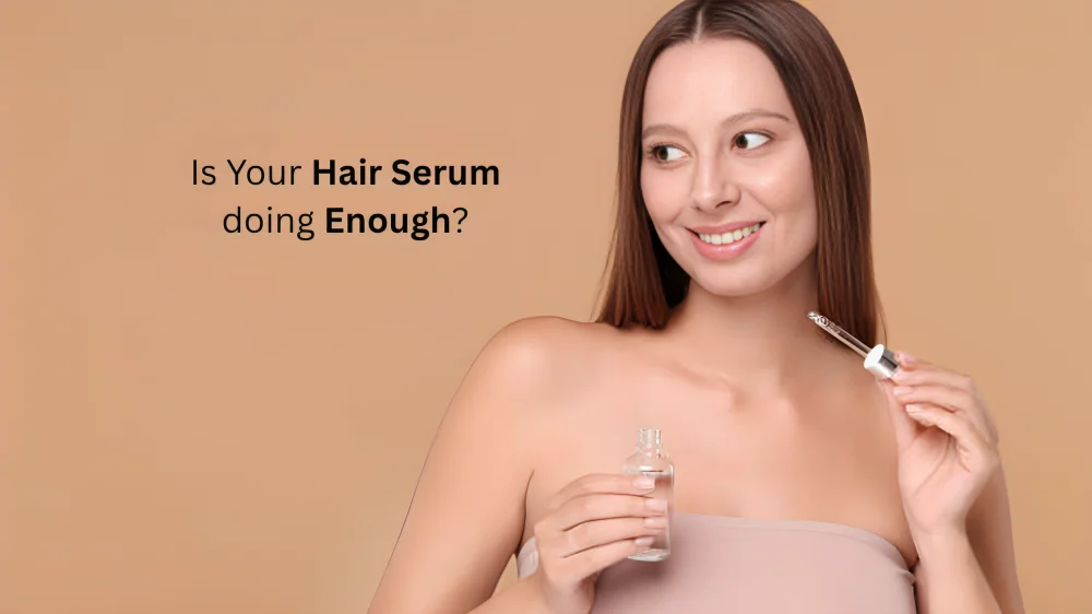 "Best hair serum for damaged and frizzy hair showing woman with smooth silky strands after heat protection treatment"