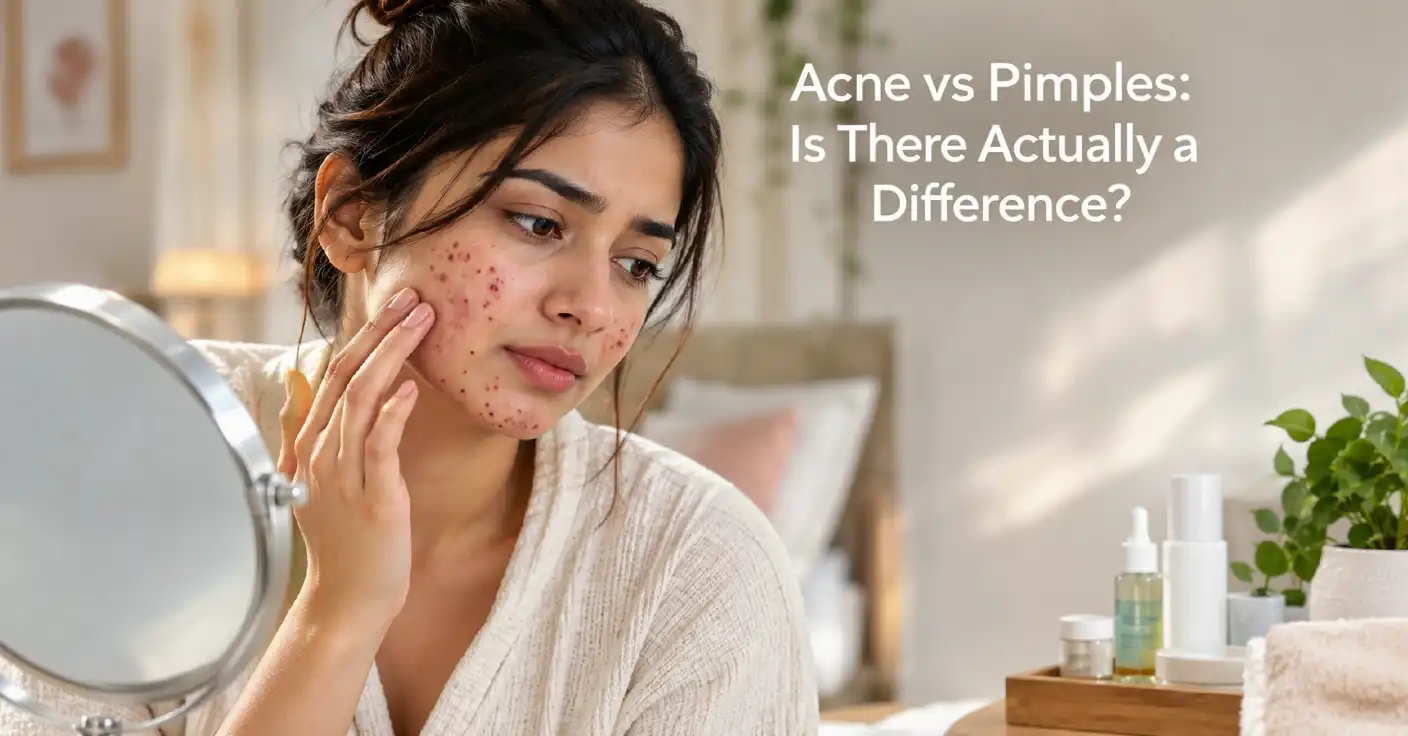 Acne vs pimples showing the difference between one breakout and the broader acne condition